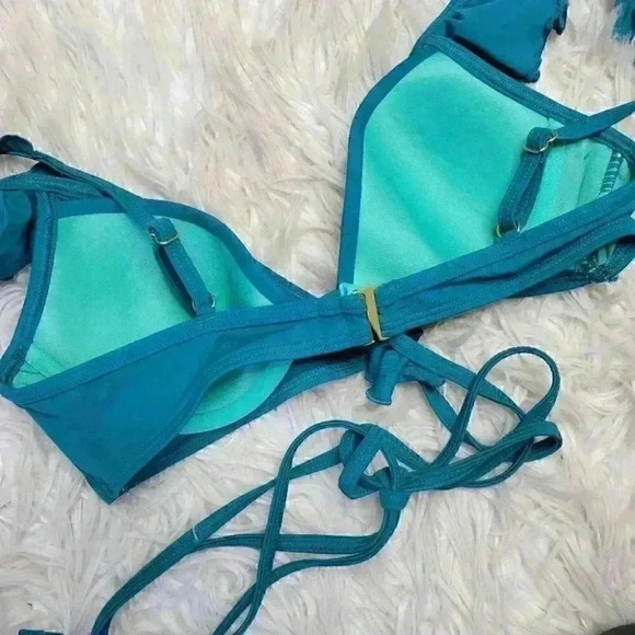 Sundazed Swim Top 36B Womens Green Brooke Ruffle Tie Back Bikini - Picture 2 of 9